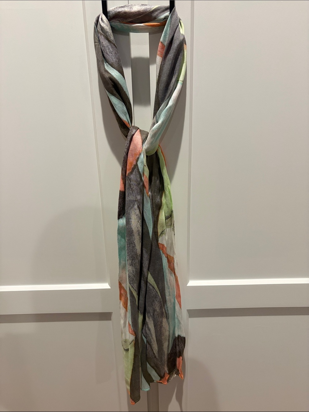 Lightweight Abstract Pattern Scarf in Gray and Pastel Colors